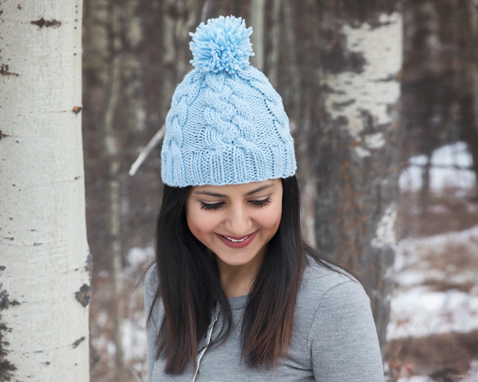 Cable Knit Hat Pattern Outside in Winter