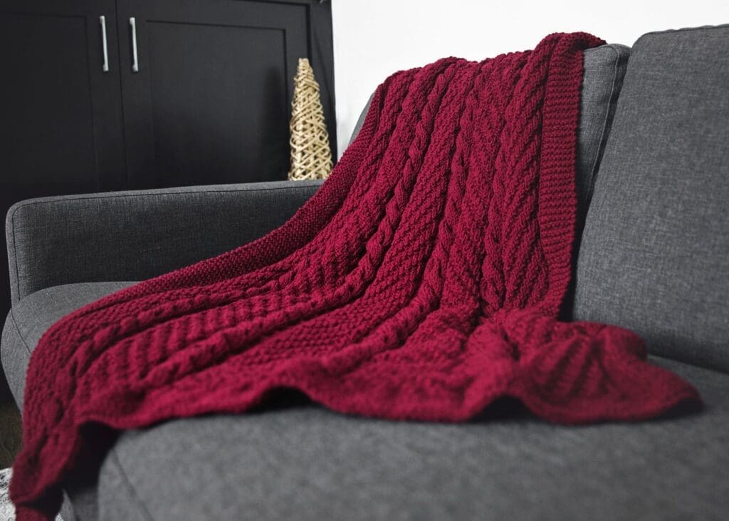 Blanket Pattern Knitted Throw on sofa