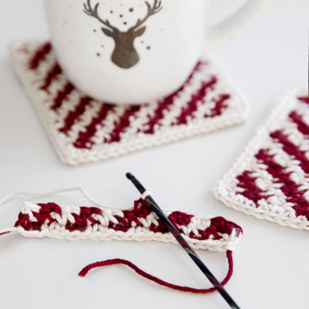 Candy Cane Crochet Coasters