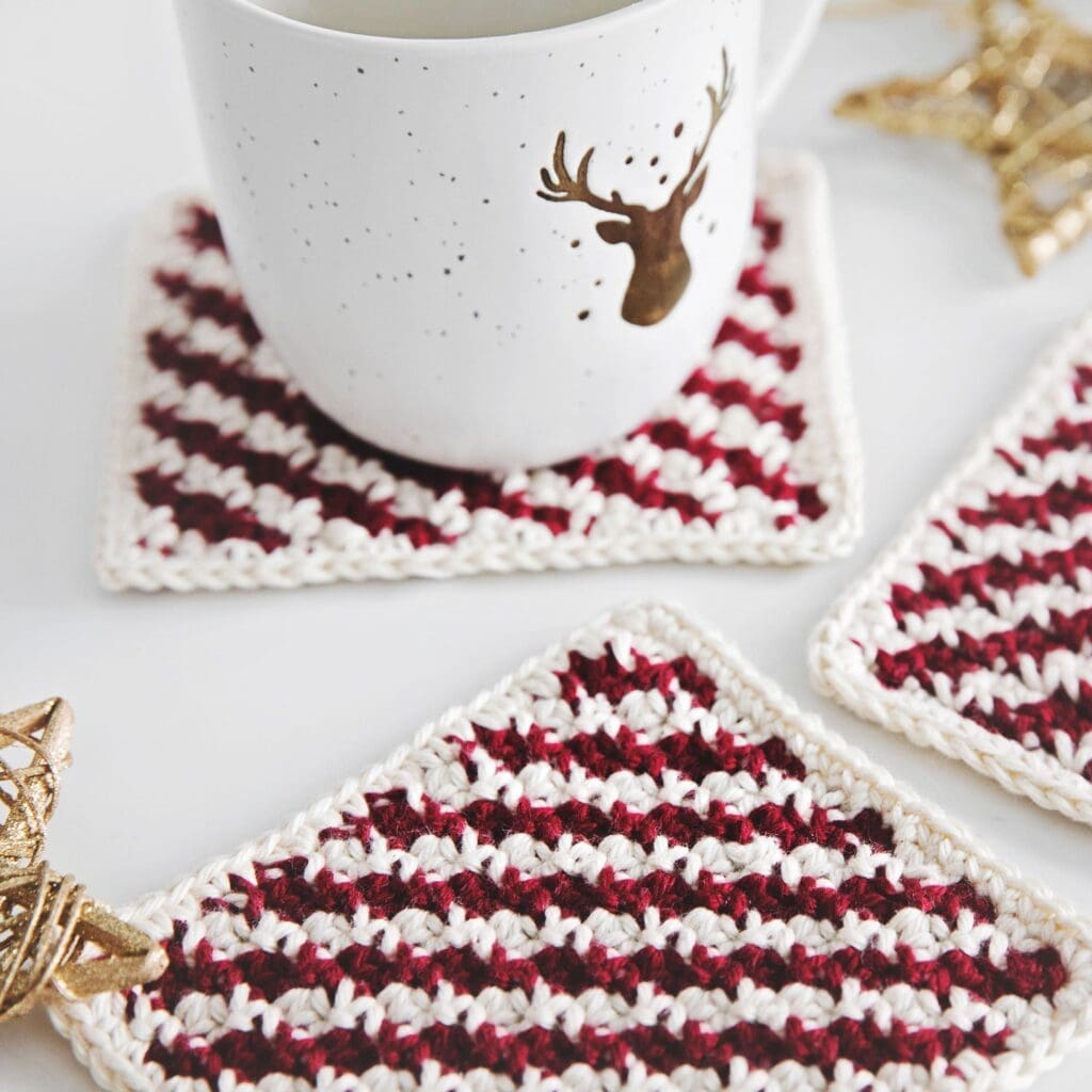 Candy Cane Crochet Coasters