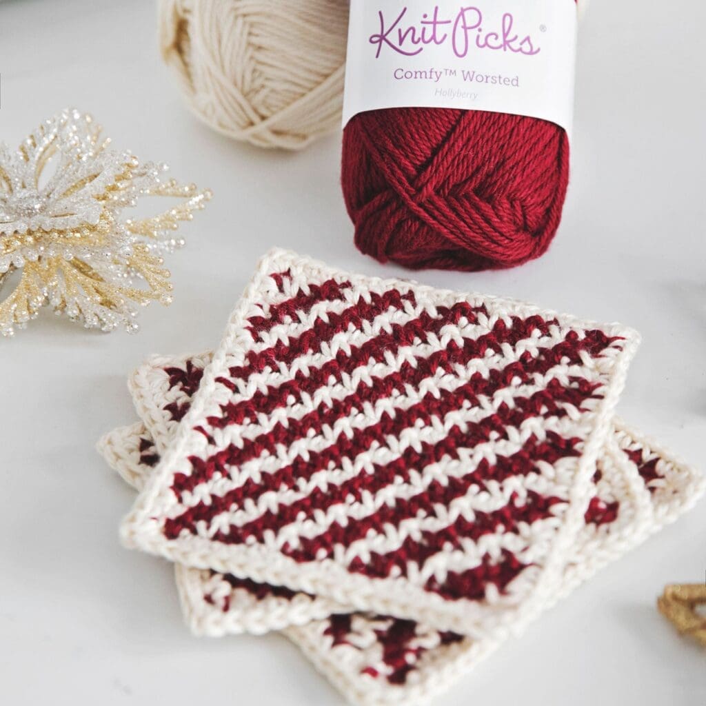 Candy Cane Crochet Coasters
