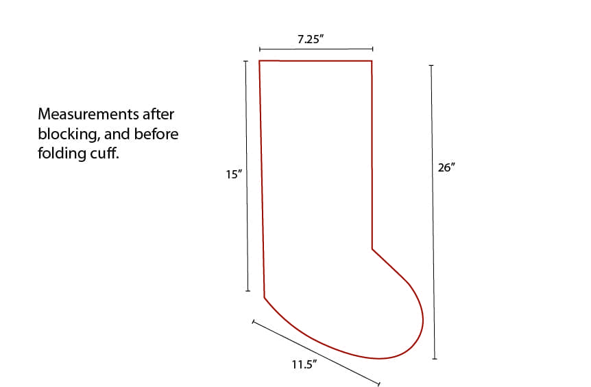 Christmas Stocking Knitting Pattern Drawing of Measurements