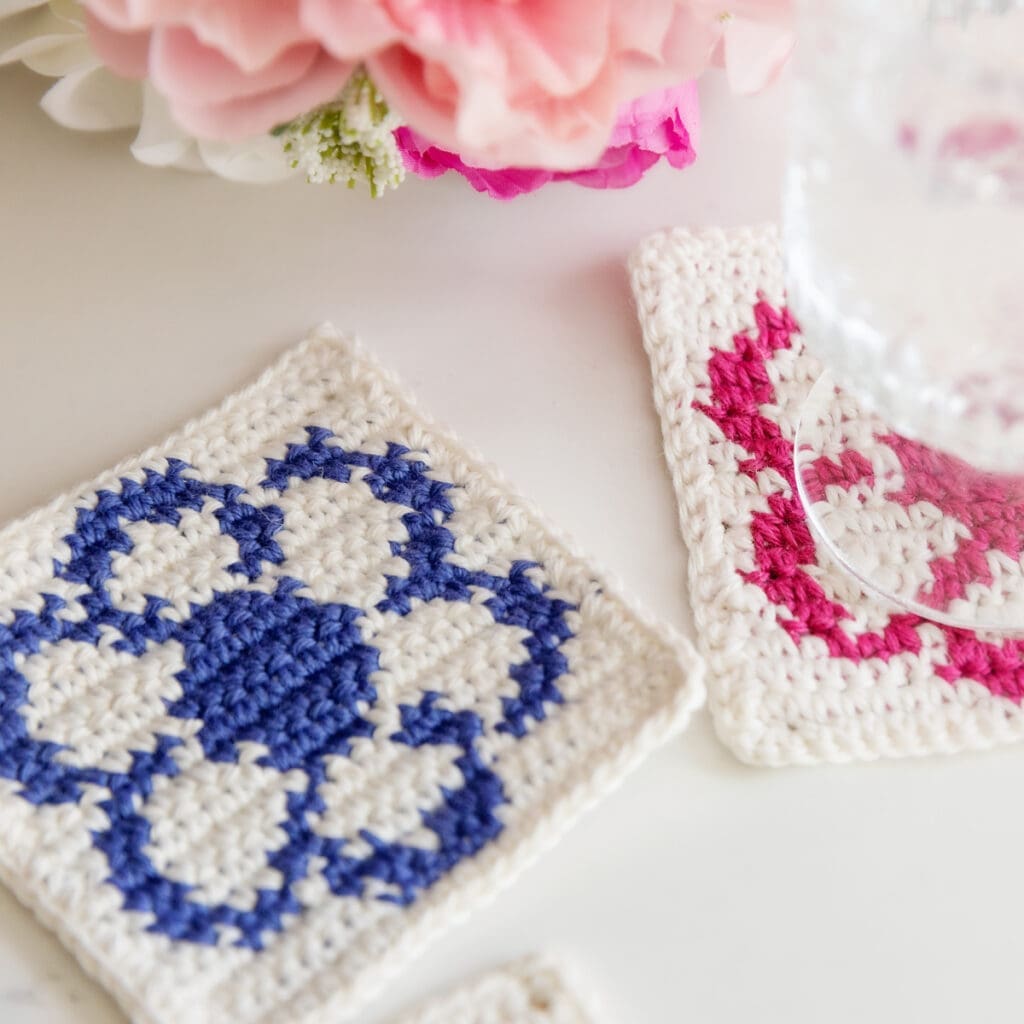 Crochet Flower Coasters from above