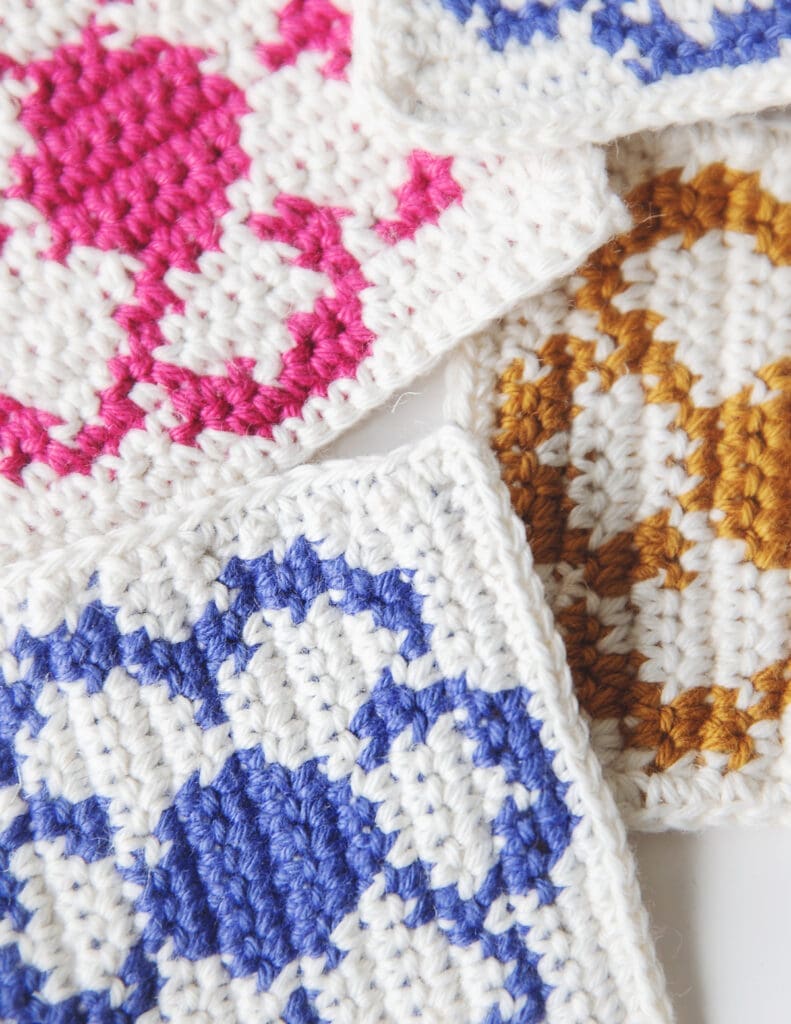 Tapestry crochet flower coasters free pattern